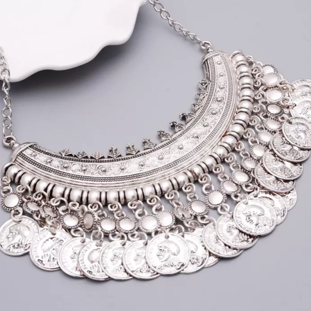 Silver Tone Coin Necklace